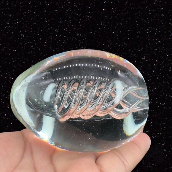 Clear Art Glass Paperweight Figurine With Swirls Inside Small Bubbles 3.5"T 2.5" - Picture 8 of 9